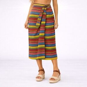 90s Vintage Geometric Midi Skirt Wrap Womens 8 M Cotton Pink Festival Tribal